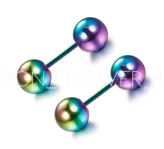Rainbow Stainless Steel Barbell Earrings 5mm Purple