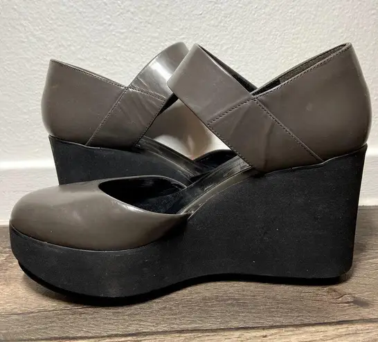 Robert Clergerie Chicago Platform Wedge Heels Nappa Lambskin Slate Gray 8
