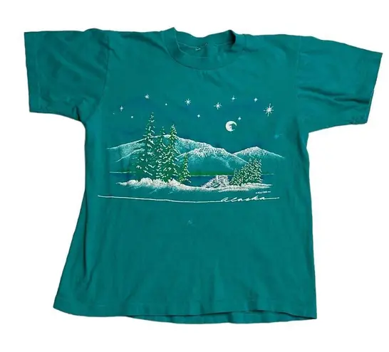 80s vintage Puff Print Alaska Tourist Tshirt Medium Blue