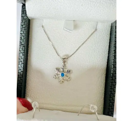 Silver 925 Simulated Fire Opal Snowflake 18" Necklace + Drop Earring Set Jewelry Silver