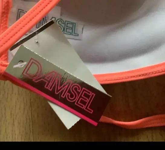 Damsel 2 Piece swimsuit bikini set colorblock teal green and coral size large