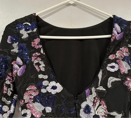 Dress the Population Emery Floral Sequin Long Sleeve Midi Dress Lavender Multi