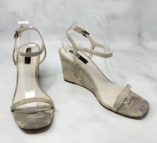 Anthropologie NEW  Camo Suede Barely There Minimalist Midi Wedge Sandal Heels 10