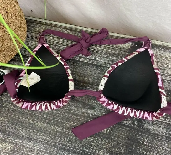 Perry Ellis Knit Bikini Swim Suit Padded Chevron Triangle Slide Top S