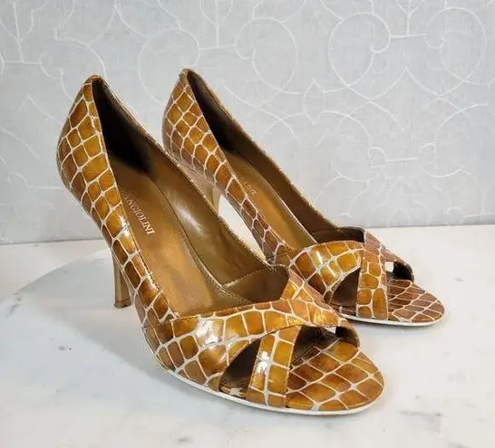 Enzo Angiolini  Womens Shoes 7.5 Orange Leather Giraffe Print Open Toe Pump Heels