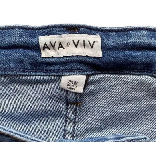 Ava & Viv Ava &‎ Viv Blue Medium Wash Whiskered Button Up Mid Rise MIDI Shorts Size 24W