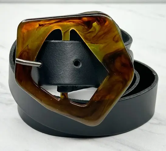 Womens Black Belt Small (S) Tortoiseshell Geometric Buckle Statement ✨