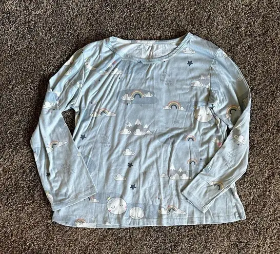 Womens/juniors pajama set long sleeve pants mountains clouds XS White