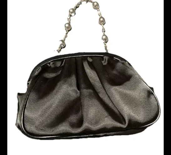 Elegant Black and Silver Clutch with Silver Beaded Handle