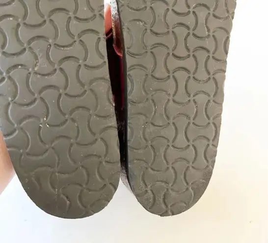 NAOT Dark Red Leather Floral Motif Cork Sandals Women’s Size 12 Summer Slides