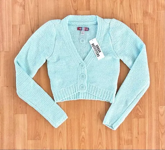 Urban Outfitters Blue Dina Chenille Cropped Cardigan Sweater Top