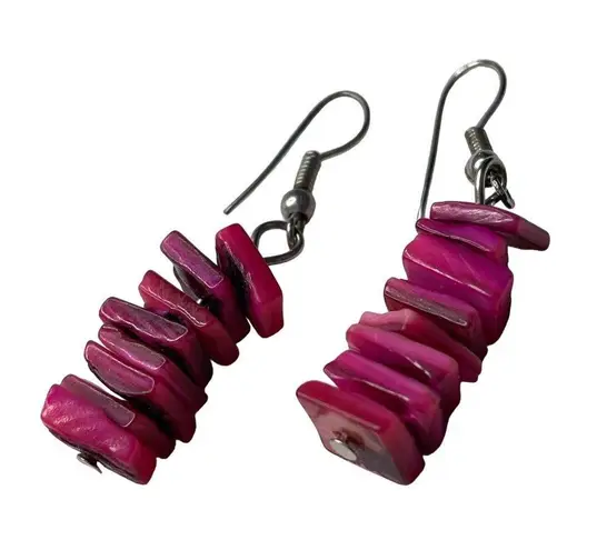 Shell Chip Dangle Earrings Handmade Boho Jewelry Fish Hook Accessories u Pink