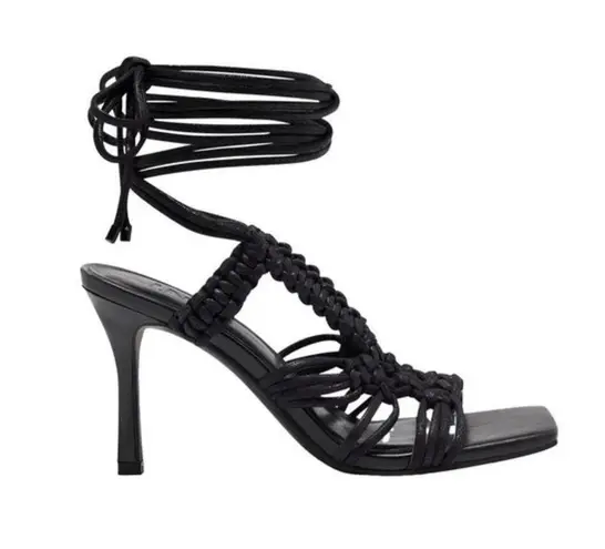 INC Black Strappy Woven Brayd Square Toe Stiletto Lace