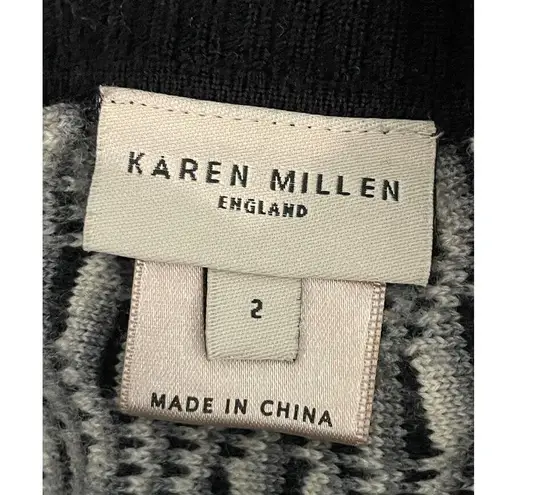 Karen Millen Black Gray Mock Neck Snap Front Dolman Sleeve Knit Top Size 2