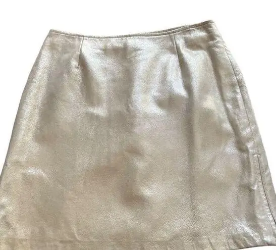 Cache  leather skirt 100% metallic ivory, cream leather skirt, size 8 NWT