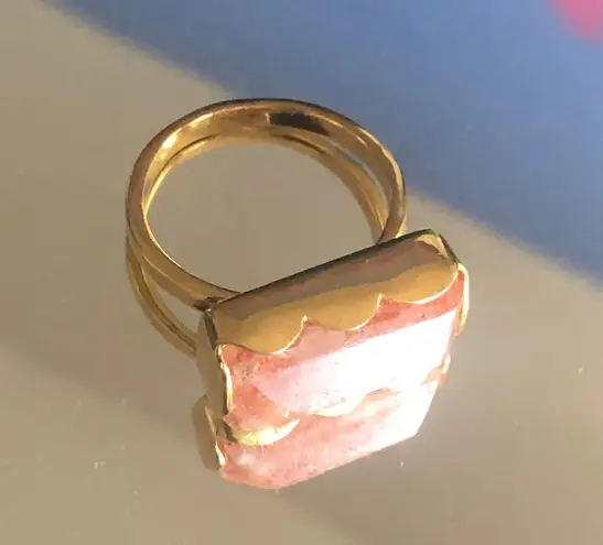 Handcrafted 18kt 925 vermeil strawberry quartz ring 8.5 Gold
