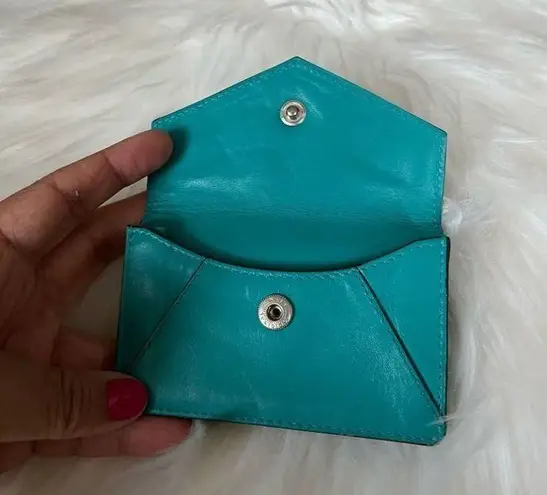 Oakley Teal soft smooth leather snap button mini coin purse cardholder tiny bag