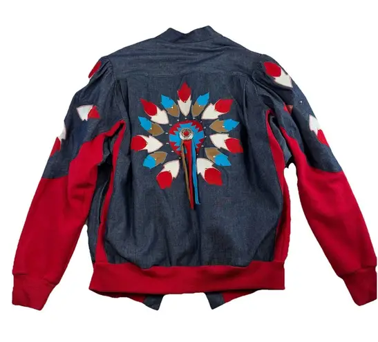 Handmade Vtg L Large Sweatshirt Jean Jacket Southwest Embroidered Denim Native