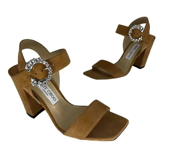 Jimmy Choo Maysa 85 Leather Mules in Caramel Crystal