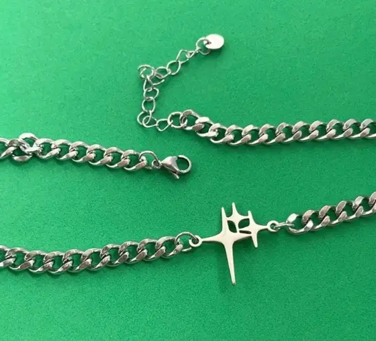 Link Chain Star Necklace for Men Women,Unisex Punk Hip Hop Necklace Silver