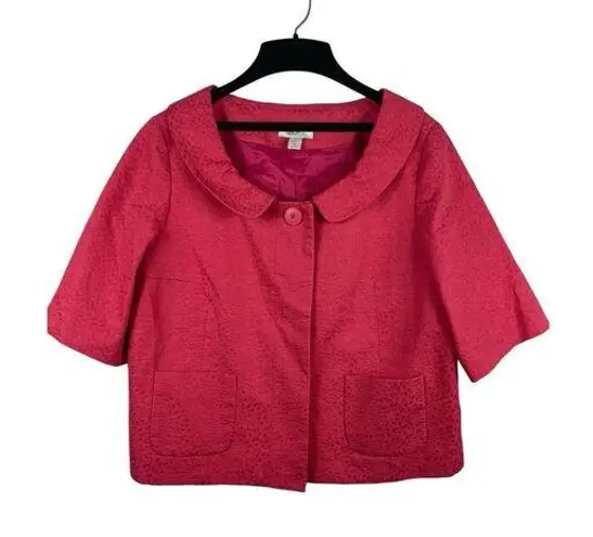 Loft  Pink Short Sleeve One Button Leaf Pattern Cropped Blazer/Top  Size 12 - Image 1