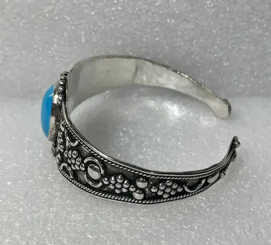 Vintage 925 Blue Turquoise Cuff Bangle Bracelet 6.5”