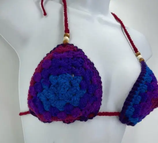 Handmade Napper brand granny square string bikini top halter adjustable crochet Purple Size undefined