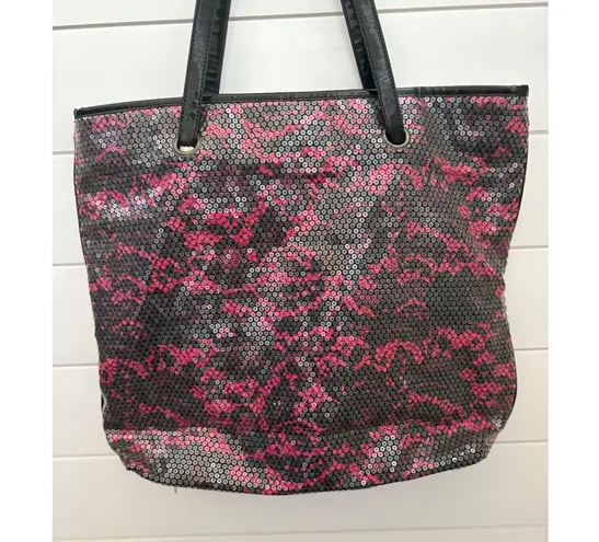 Betseyville Sequin Tote Bag Pink Gray Floral Lightning Bolt Purse Handbag
