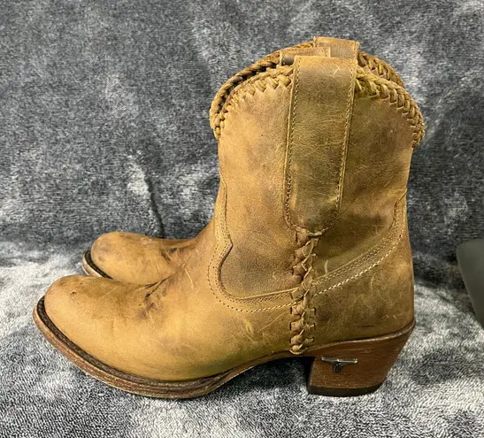 Lane Plain Jane PJ Womens Cowboy Bootie 6 Brown Leather Cowgirl Boots