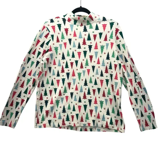 Christmas Mock Neck Size XL Holiday Party Base Layer Festive Cotton Long Sleeve White