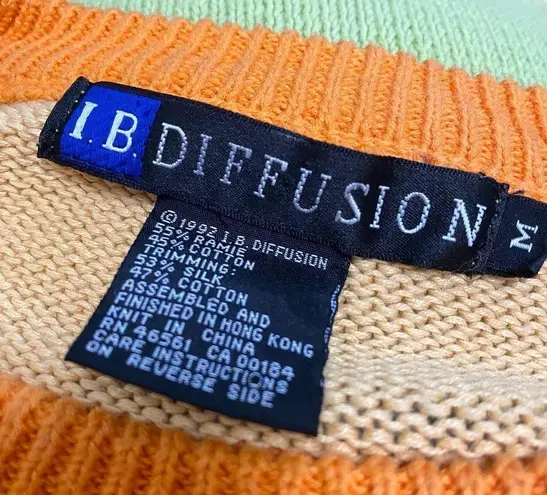 Vintage Rainbow Oversized Medium Knit Embroidered Sweater Patchwork