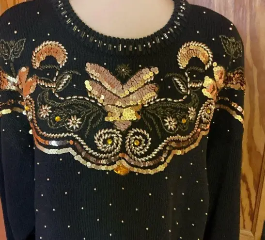 Vtg 90s dressy beaded & sequined sweater Black Size L
