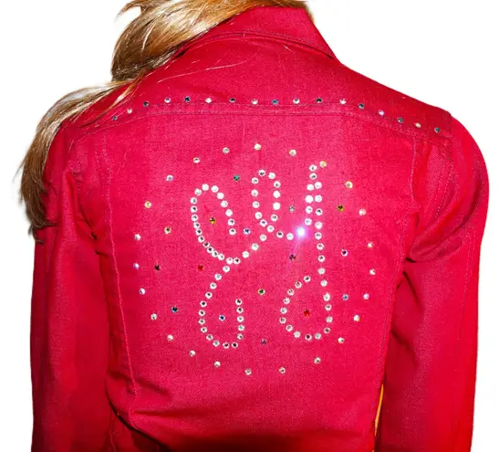 Vintage Put on Shop Burgundy Crystals Jean Jacket 14 XS