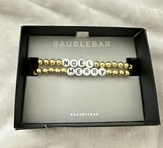 BaubleBar NEW  Holiday Bracelet Two Piece Set Noel Merry Gold White Christmas