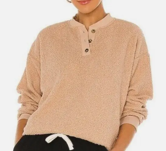 Donni Women's Mini Sherpa Henley Camel Tan Long Sleeve Shirt S Small