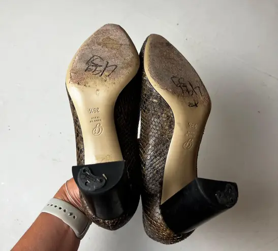 M. GEMI - The Lustro Block Heel Amber Printed Leather Snakeskin Professional Shoe