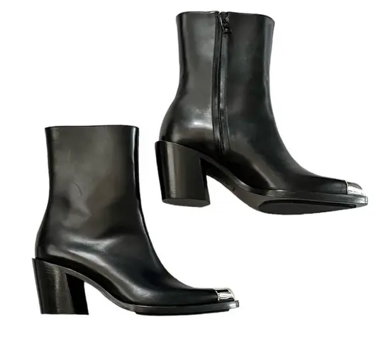 Alexander McQueen NEW Women’s Punk Smooth Leather Western Booties size 37 Black
