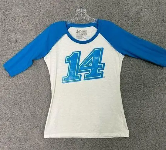 Chase Authentics Tony Stewart Shirt Women M Blue White #14 NASCAR Raglan Tee