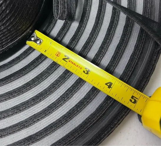 Black Striped Woven Straw Floppy Hat