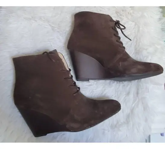 Isaac Mizrahi Live Andrea Size 8 Brown Leather Suede 3" Wedge Ankle Booties