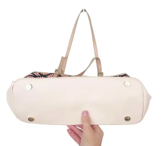 Spartina 449 Blue Orange Cream Leather Linen Tote Shoulder Bag