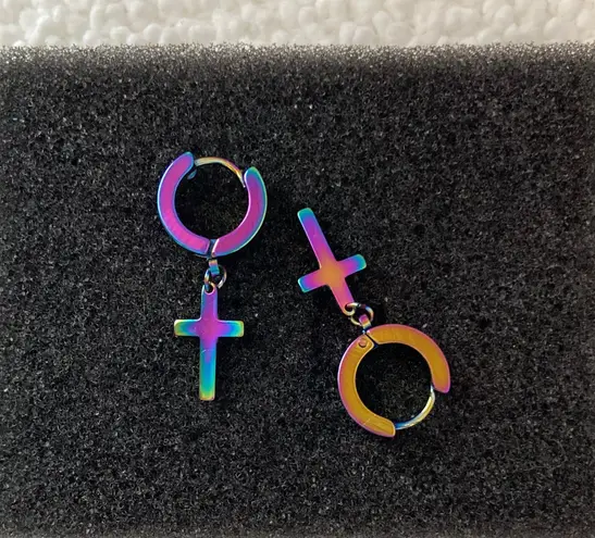 Titanium Steel Cross Dangle Drop Earrings for Men Women,Punk Hip Hop Earrings Multiple