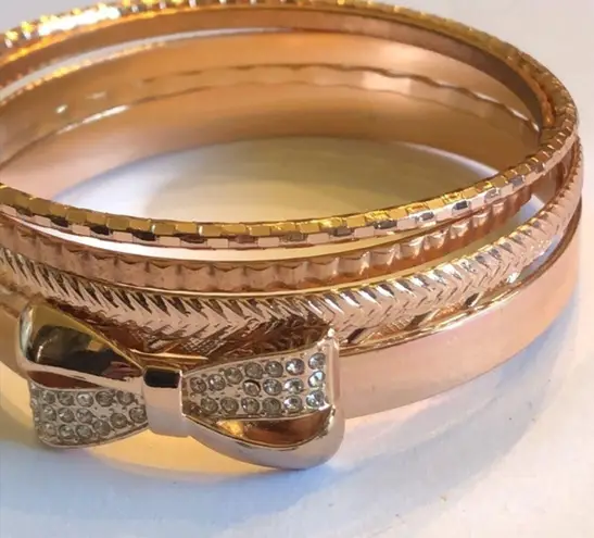 5 Rose Gold Tone Bangle Bracelets CZ Bow Bangle