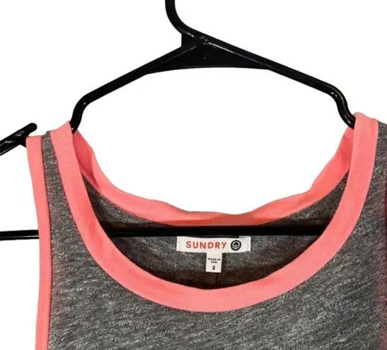 Sundry Gray With Pink Trim Sleeveless Athletic Cotton Blend Tank Top Sz 2
