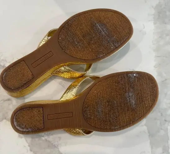 Enzo Angiolini Eanetta Sandals Women's 8 Stacked Wedge Heel Jeweled Beaded Gold