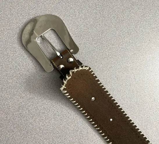 Nocona Belt Co Brown Leather Belt XL Silver Buckle Rhinestones Western Heavy