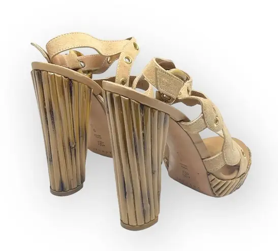 Casadei ♚ Renna Bamboo Heeled Heels Platform Ankle Strap Sandals ♚ Sand Suede ♚