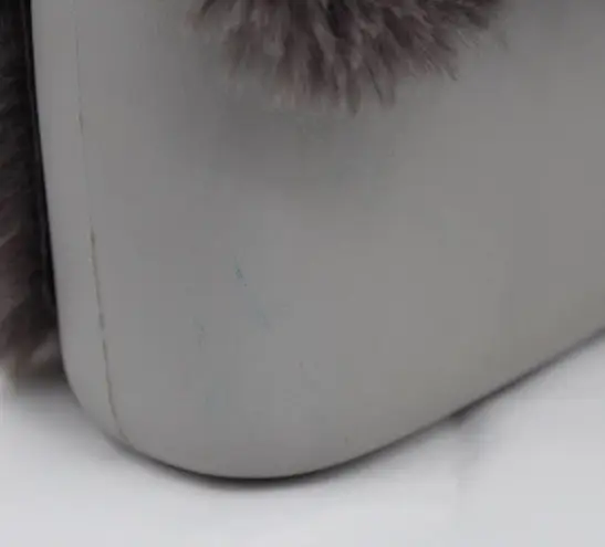 O Bag Italy Eva Compound Handbag Rubber Faux Fur Flap Magnetic Closure Grey Obag Gray