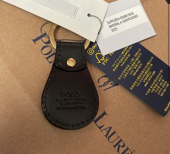 Polo Ralph Lauren Men's Women's Keychain Key Fob Leather Black NWT.