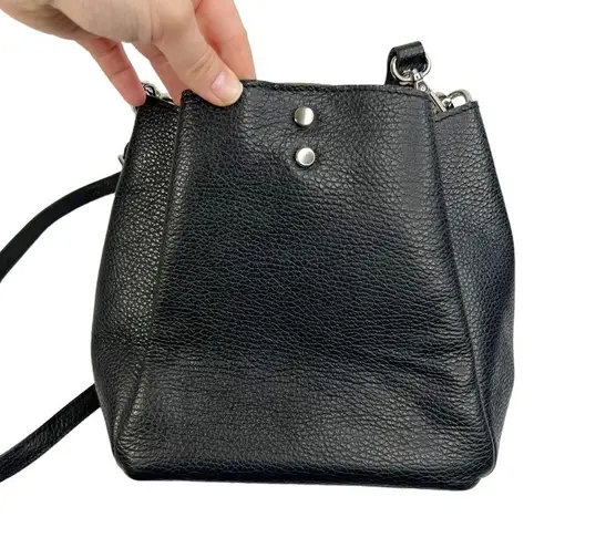 Marina Galanti Black Pebbled Leather Drawstring Crossbody Purse